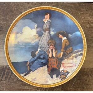 Norman Rockwell "Waiting on the Shore" Collector Plate Porcelain Gold-colored ri